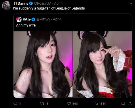 The former LPL female commentator transformed into the super seductive Ahri, making it hard for the community to take their eyes off her