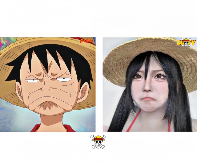 Female gamer cosplaying Monkey D. Luffy shows off 