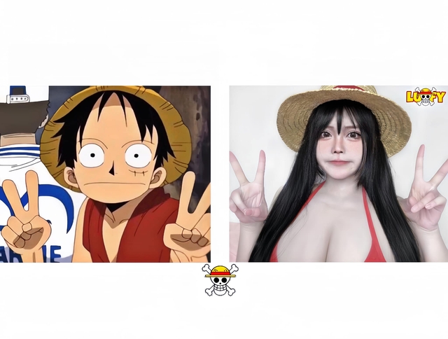 Female gamer cosplaying Monkey D. Luffy shows off 