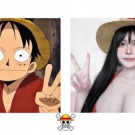 Female gamer cosplaying Monkey D. Luffy in Arena of Valor