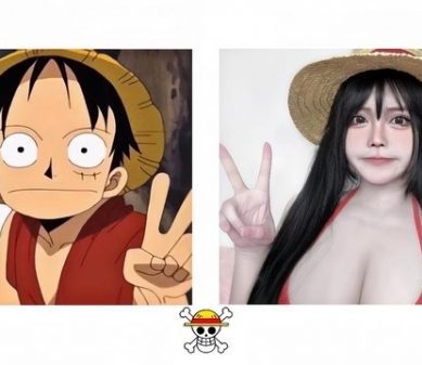 Female gamer cosplaying Monkey D. Luffy in Arena of Valor