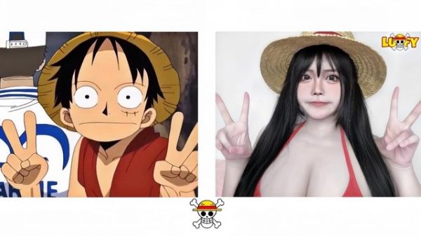 Female gamer cosplaying Monkey D. Luffy in Arena of Valor